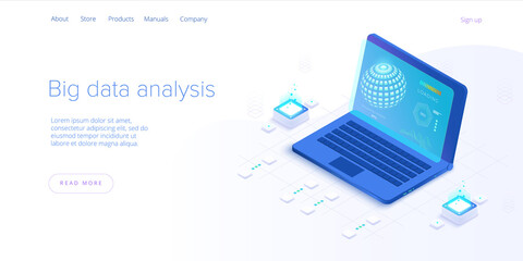 Wall Mural - big data technology in isometric vector illustration. information storage and analysis system. digit