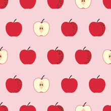 Seamless Red Apple Pattern. Vector Fruit Background.