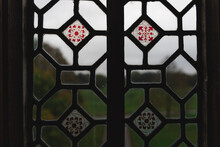 Red Tudor Stained Glass Windows - Historic House