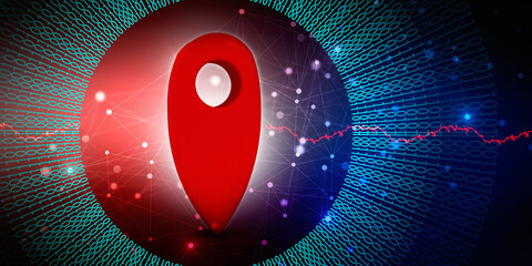 Poster - 3d rendering Red map pointer
