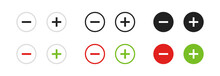  Plus and minus flat button. Set icon for web design, vector isolated