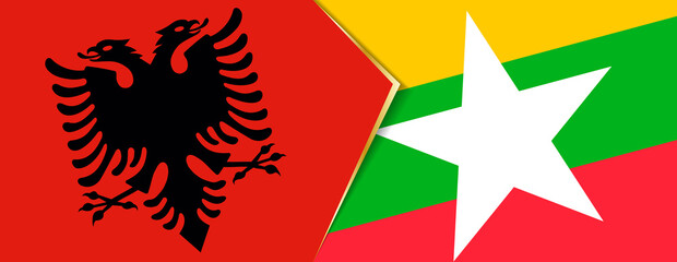 Wall Mural - Albania and Myanmar flags, two vector flags.