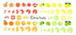 Citrus fruit. Lemon, lime, orange, grapefruit. Fruits whole and cut, half and slices. Vitamin C. Set of positive modern vector icons isolated on white background. Clip art in flat cartoon style