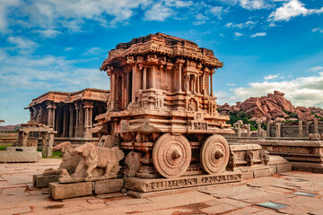 hampi stone chariot the antique stone art piece with amazing blue sky