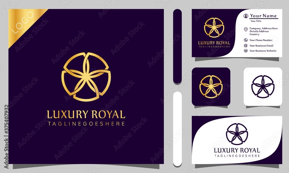 Gold star royal luxury logo design vector illustration with line art ...
