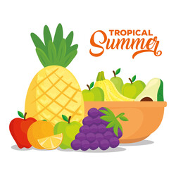 Canvas Print - tropical summer banner with fresh and healthy fruits vector illustration design