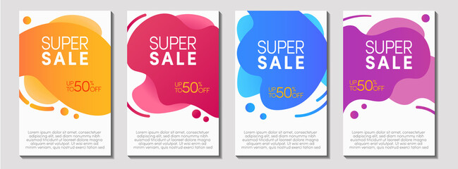 Wall Mural - Dynamic modern fluid mobile for sale banner, sale banner template design, super sale special offer SET ,Vector Illustration