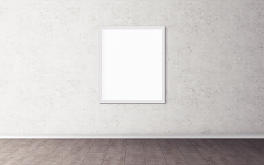 Wall Mural - White poster with white frame on wall. Mockup for you design preview. Layout concept.