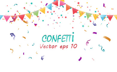 Poster - Lots of colorful tiny confetti and ribbons on transparent background. Festive event and party. Multicolor background.Colorful bright confetti isolated on transparent background