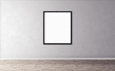 Wall Mural - White blank poster with black frame on wall. Empty mock-up for you design preview. Good use for presentation.