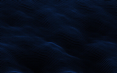 Poster - Particle wave background. Abstract dynamic mesh. Big data technology. Vector grid illustration.