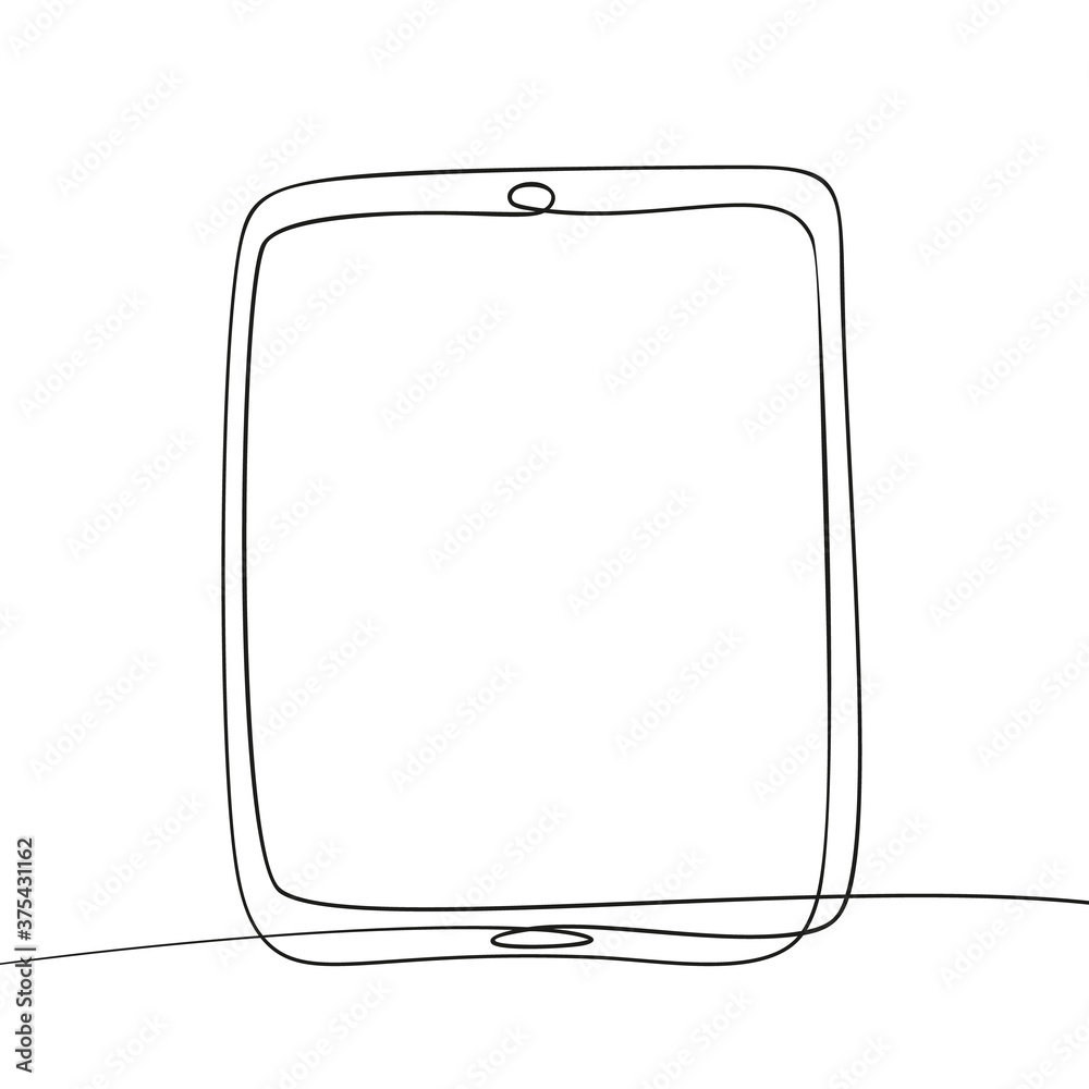 Continuous one line drawing of tablet, Black and white vector ...