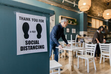 Social Distancing Notice In Cafe