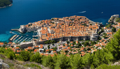 Wall Mural - dubrovnik, croatia. view on the old town from high mountain. vacation and adventure. top view rocks 