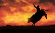 bull rider silhouette at sunset