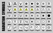 Full vector set of black radioactive symbols isolated on white. Radiation danger and caution ISO icons with warning information