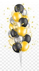 Wall Mural - balloon bunch gold black with golden confetti isolated vector illustration