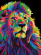 colorful lion head on pop art style isolated with black backround