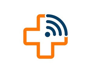 Canvas Print - Orange cross outline and wifi symbol