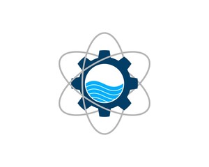 Sticker - Atom symbol with gear and water inside