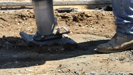 Canvas Print - Cement in front of sidewalk a new building under construction worker concrete surface on new sidewalk