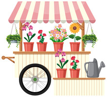 Isolated Flower Vendor Cart
