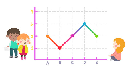 Poster - Kids Looking Studying Line Graph Illustration