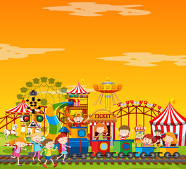 Wall Mural - Amusement park scene at daytime with blank yellow sky