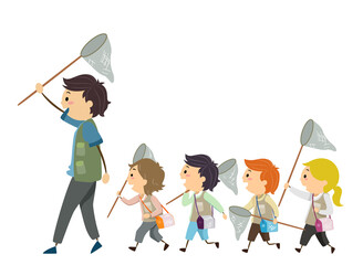 Poster - Stickman Kids Man Follow Net Illustration