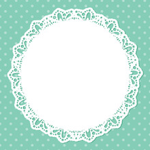Lace Round Paper Doily, Polka Dots Background, Lacy Snowflake, Greeting Element, Round Pattern, Doily To Decorate The Cake, Vector Illustrations.