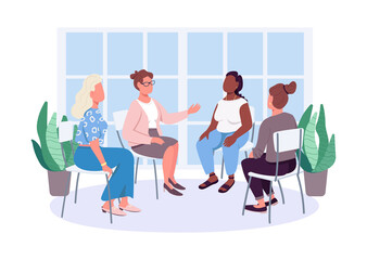 Wall Mural - Modern-day feminists therapy flat color vector faceless characters. Mental health care. Psychotherapist works with female clients isolated cartoon illustration for web graphic design and animation