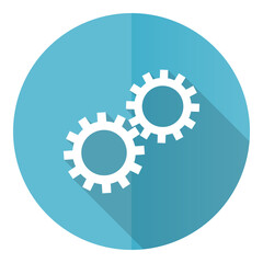 Leinwandbilder - Gear vector icon, cogwheel flat design blue round web button isolated on white background
