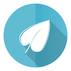 Leinwandbilder - Leaf vector icon, flat design blue round web button isolated on white background