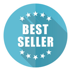 Leinwandbilder - Best seller vector icon, flat design blue round web button isolated on white background