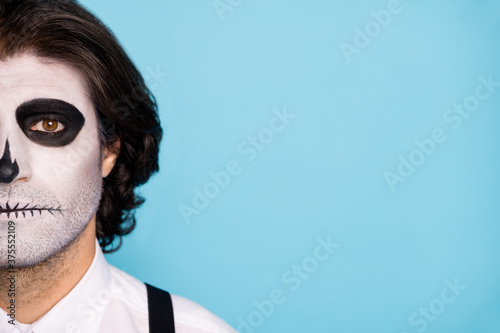 Fotografía Close-up cropped half face view portrait of his he nice handsome serious painted