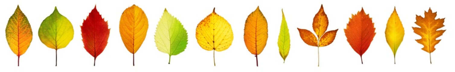 Collection beautiful colorful autumn leaves isolated on white background. Autumn background. Design element on the theme of autumn.