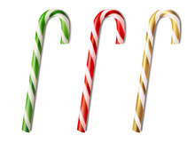 Set Of Candy Canes Isolated On White. Christmas Or New Year Decoration. Vector Stock Illustration