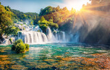 Captivating morning scene of Krka National Park, Lozovac village location, Croatia, Europe. Amazing  sunrise on Skradinski Buk waterfall. Beautiful world of Mediterranean countries.