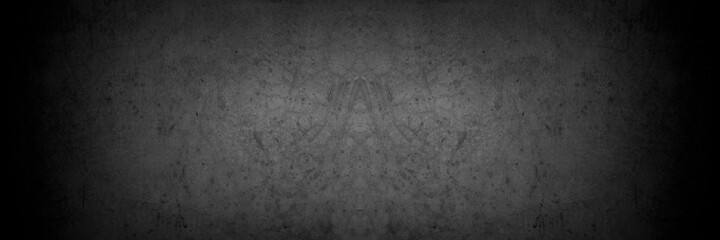 Old wall texture cement dark black gray panorama background abstract grey color design are light with white gradient background.