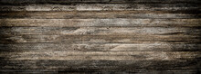 Panoramic Grey Grunge Background Of Old Wooden Boards With Vignette