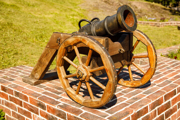 Poster - old cannon stands in the park in summer. horizontal frame