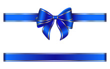 Blue Ribbon And Bow With Gold Edging