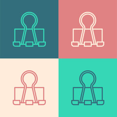 Sticker - Pop art line Binder clip icon isolated on color background. Paper clip. Vector.