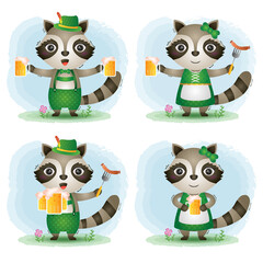 a cute raccoon couple with traditional oktoberfest dress