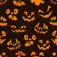 Halloween vector illustration. Seamless pattern with scary faces. Spooky character for banner, poster, invitation or festive decoration