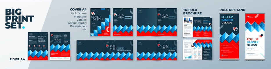 Wall Mural - corporate identity print template set of brochure cover, flyer, tri fold, report, catalog, roll up b