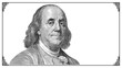 Benjamin Franklin portrait with frame on white background. Vector drawing.