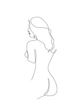Continuous Line Naked Woman Or One Line Drawing On White Isolate