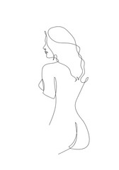 Wall Mural - Continuous line Naked woman or one line drawing on white isolate