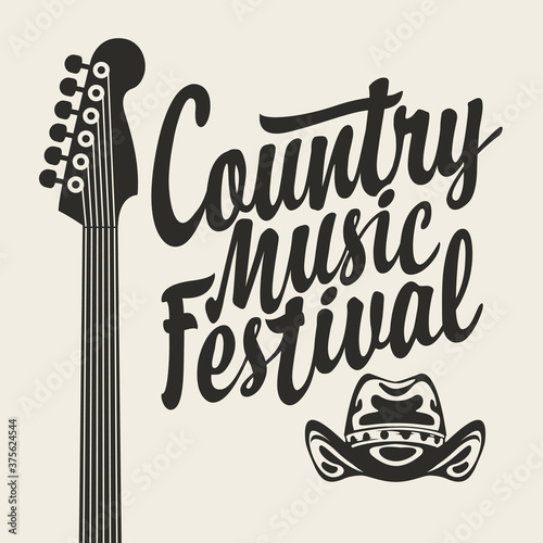Dekoracja na wymiar  plakat-festiwalu-muzyki-country-z-kowbojskim-kapeluszem-gryfem-gitary-i-napisem-w-stylu-retro